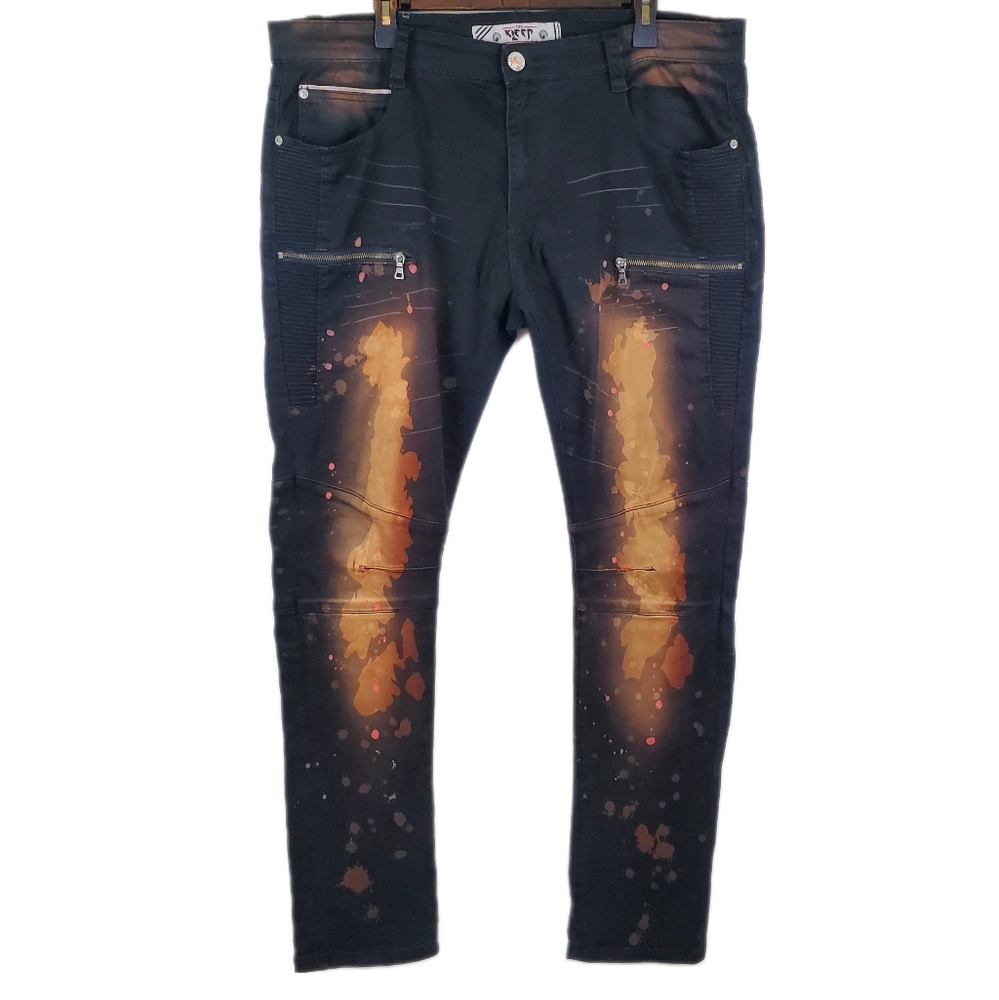 Kleep Orange Blot Wash Slim Skinny Jeans Size 38 Mens Denim Stretch Streetwear